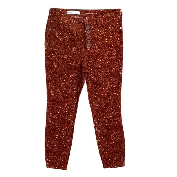 Pilcro Corduroy Skinny Pant High Rise Button Fly Rust Orange Print Size 29 Stret - Picture 1 of 10